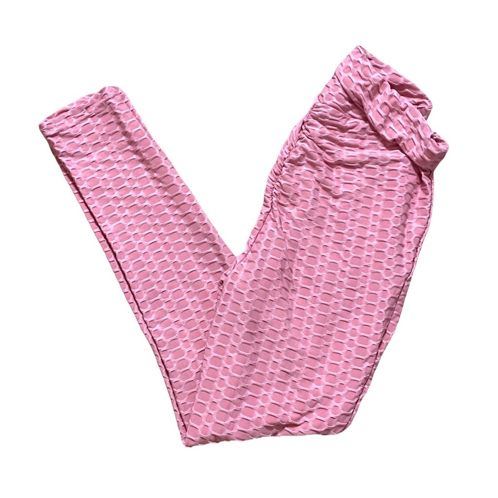 Pink Ruched Stretchy Fitted Ankle Exercise Yoga Athletic Pants L